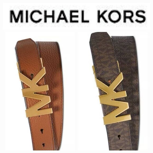 Michael Kors Reversible Signature Logo Belt w/MK Plaque - Picture 1 of 9